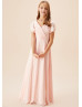Flutter Sleeves Petal Pleated Chiffon Junior Bridesmaid Dress